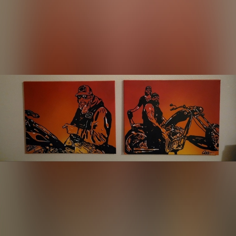 2 custom paintings and harley davidson key holder